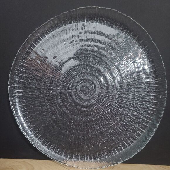 Vintage 1970's Arcoroc Spiral Ammonite Fossil‎ Textured Clear Glass Platter - Picture 1 of 3